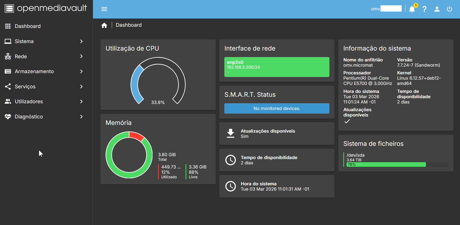 Openmediavault dashboard